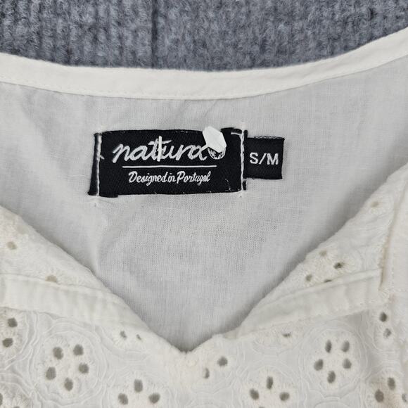 Natura Blouse Womens Small Boho Eyelet Lace Tunic Cotton Relaxed Coastal Beach - Picture 2 of 6